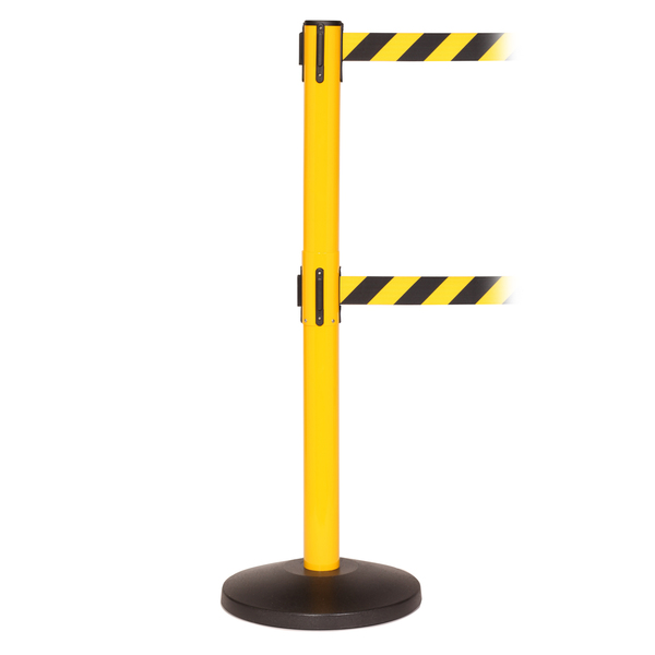 Queue Solutions SafetyMaster Twin 450, Yellow, 13' Yellow/Black Diagonal Striped Belt SMTwin450Y-YB130